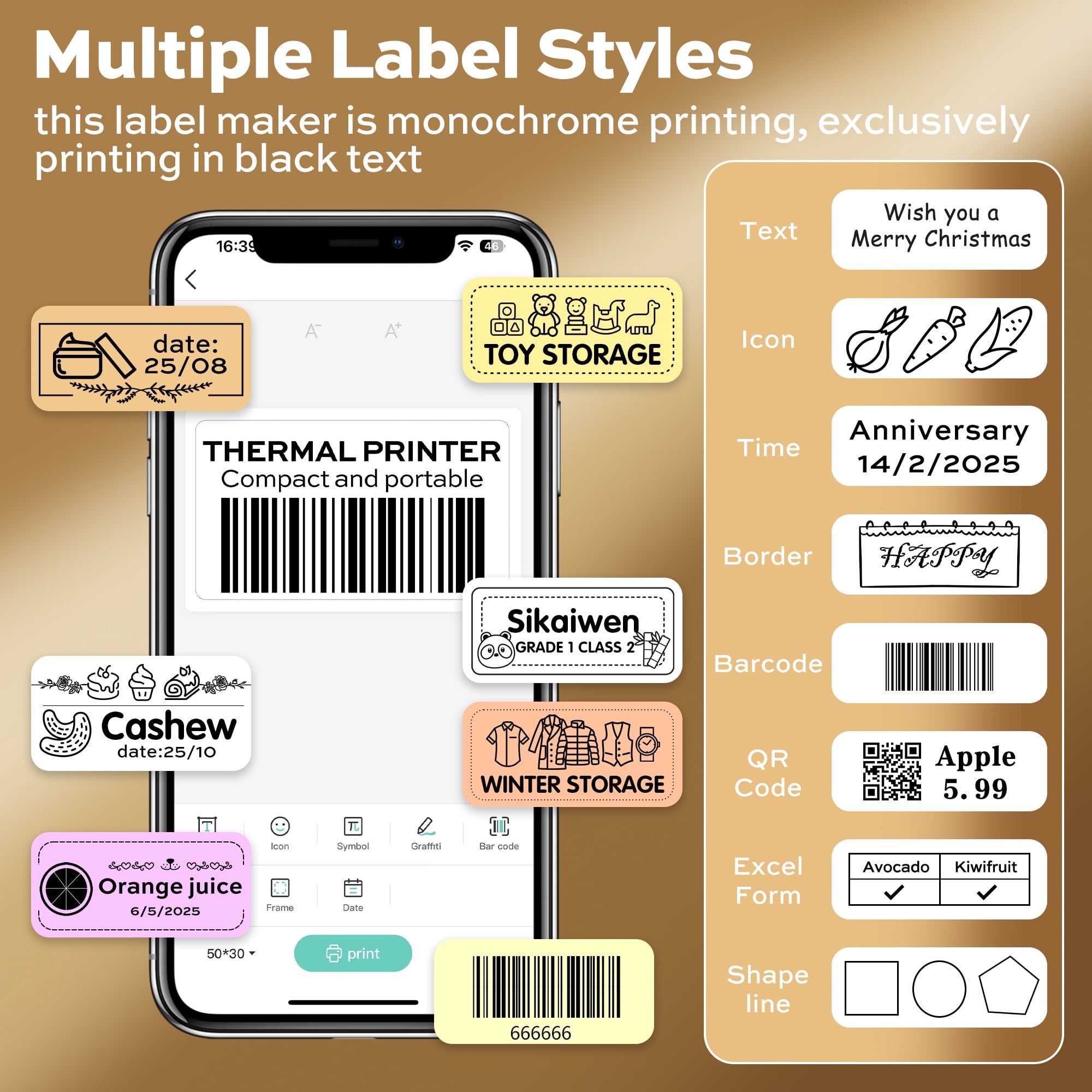 2" x 1" Thermal Labels, Rectangle Thermal Printer Stickers, Self-Adhesive Durable Sticker, 230 Labels/Roll