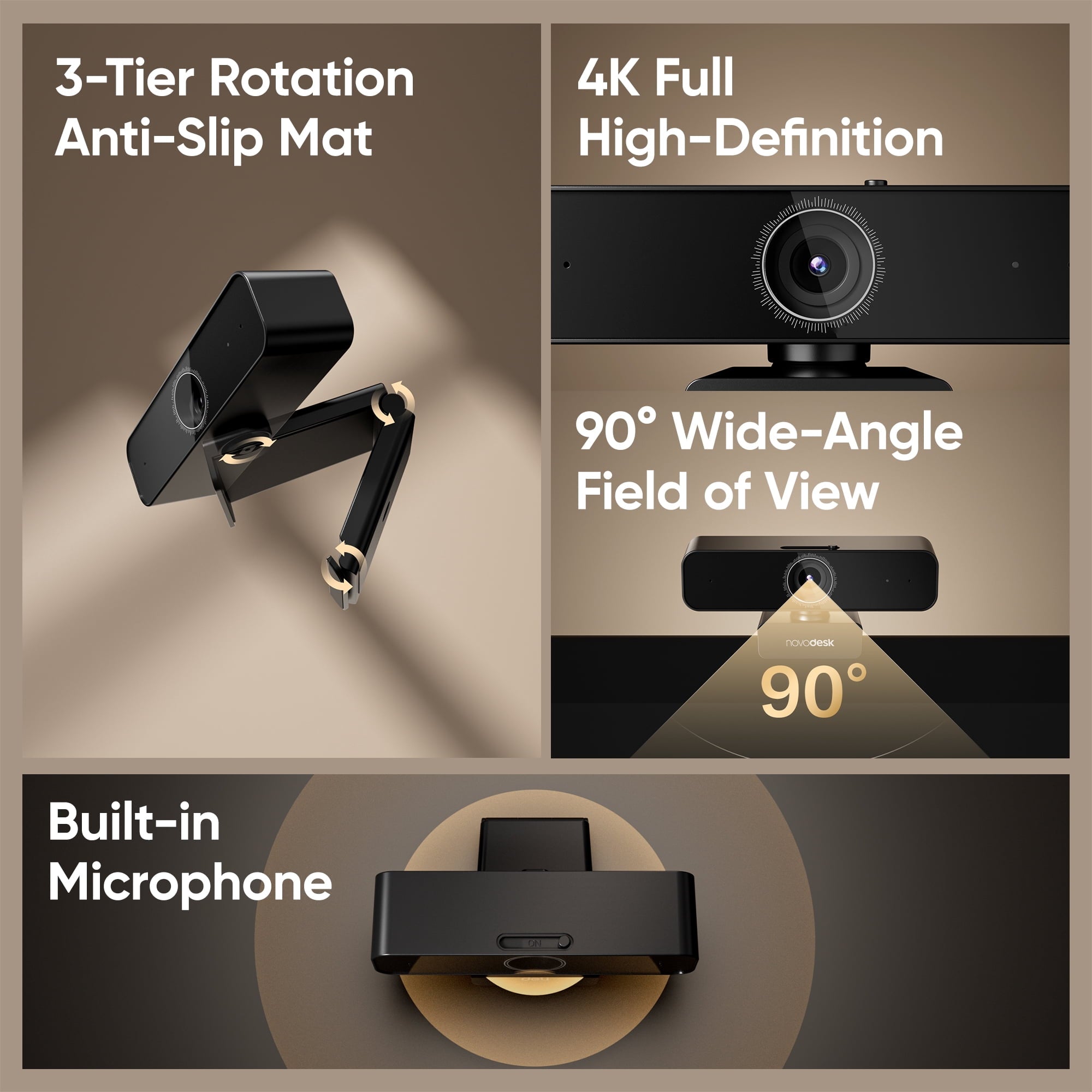4K Webcam with Dual Microphone with Stand/Privacy Cover/Tripod Stand,Autofocus,Noise Reduction for Desktop and Laptop,with Privacy Cover and Webcam Tripod Stand