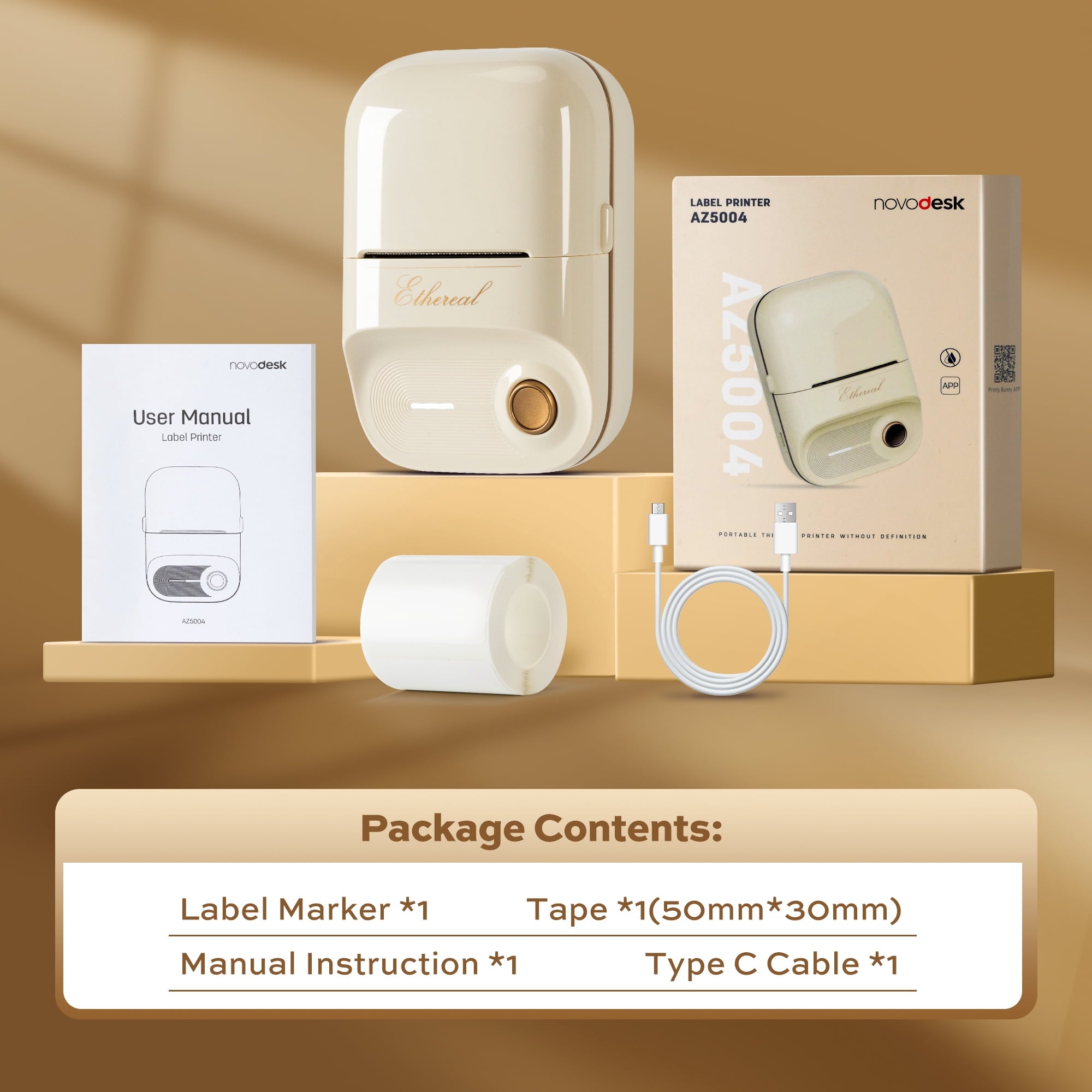 Label Maker, 2 inches Portable Bluetooth Waterproof Label Printer with Tape, Label Printer Machine for Small Business,Address, Logo, Retail (Milky White)