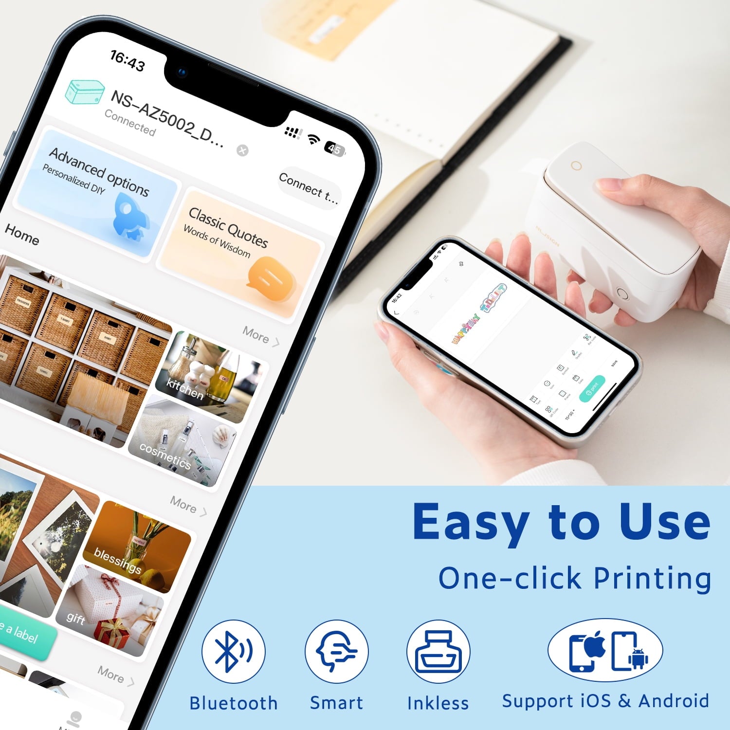 Label Maker Machine with Tape, Portable Bluetooth Label Printer, Wireless & Rechargeable Sticker Mini Label Makers with Multiple Templates Font Icon, White