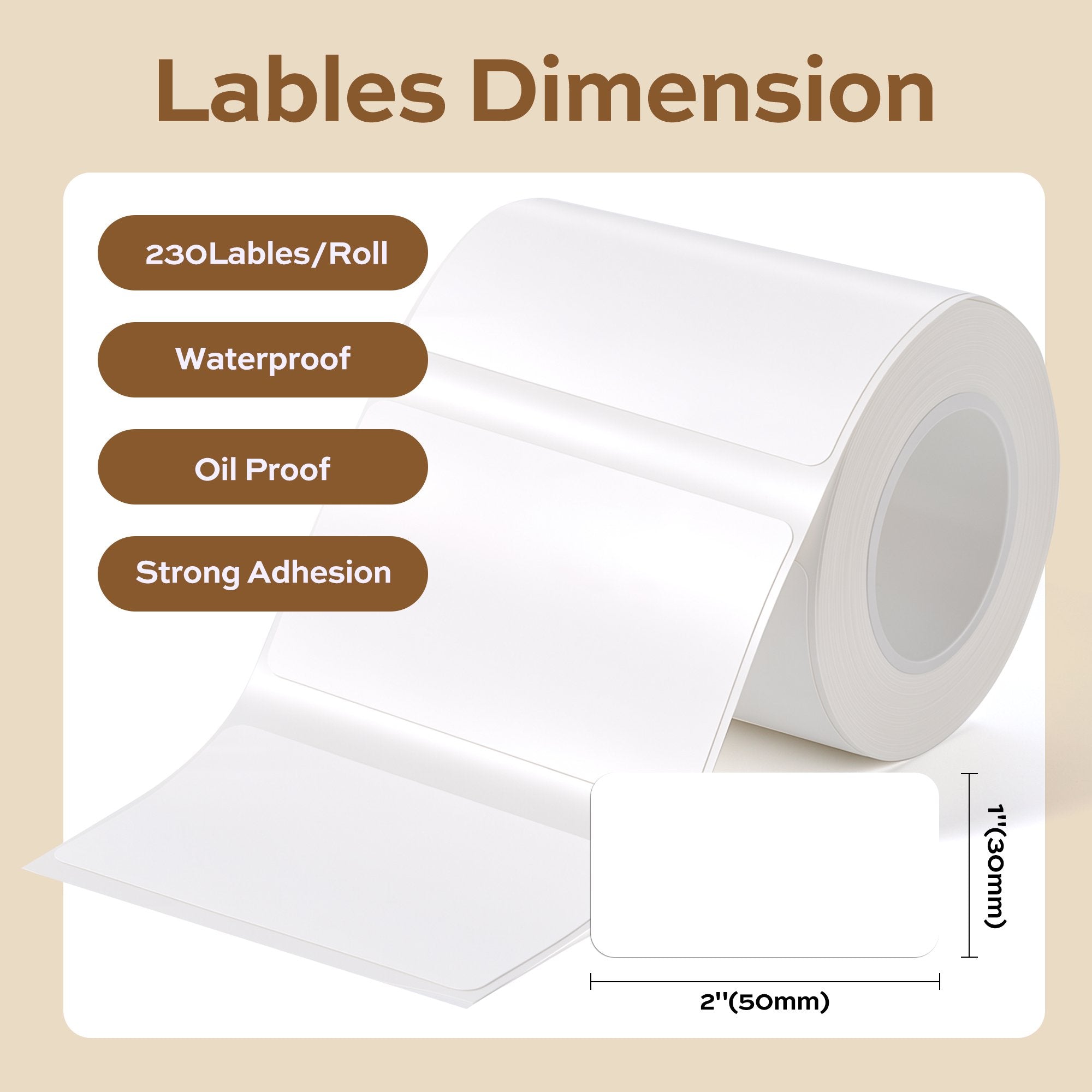 2" x 1" Thermal Labels, Rectangle Thermal Printer Stickers, Self-Adhesive Durable Sticker, 230 Labels/Roll