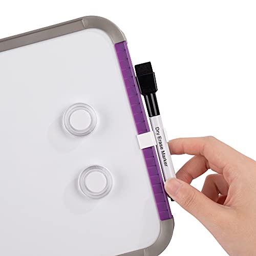 Deli Magnetic Dry Erase Board, 8.5 x 11 Inches, Small White Board with Markers & Magnets for Refrigerator, Locker, Kids, Students, Purple Frame