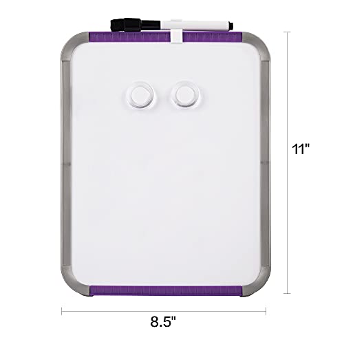 Deli Magnetic Dry Erase Board, 8.5 x 11 Inches, Small White Board with Markers & Magnets for Refrigerator, Locker, Kids, Students, Purple Frame