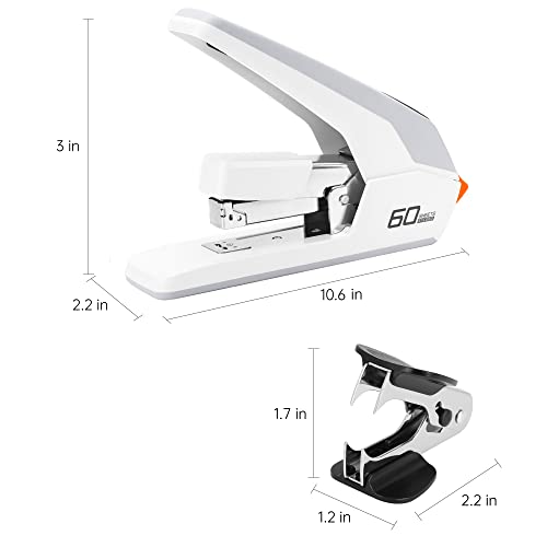 Deli Effortless Desktop Stapler, Heavy Duty Stapler, 60-70 Sheet Capacity, One Finger, No Effort, Includes Staples & Staple Remover, White