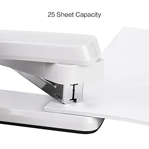 Deli Swing-Arm Swivel Stapler, 25 Sheet Capacity, 360 Degree Rotate Desktop Staplers for Booklet or Book Binding, White