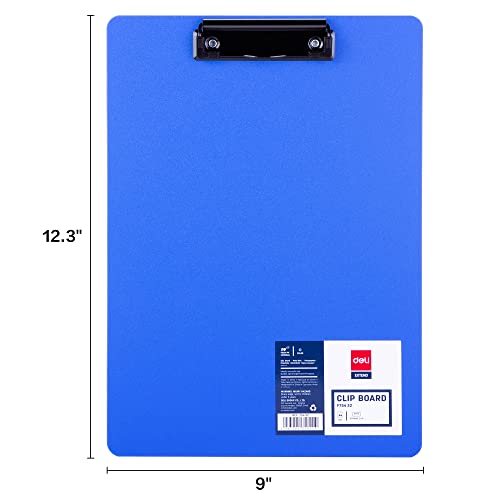 Deli Plastic Clipboard, Clip Board with Low Profile Clip, A4 Letter Size Clipboards for Nurses, Students, Coach, Office, Blue