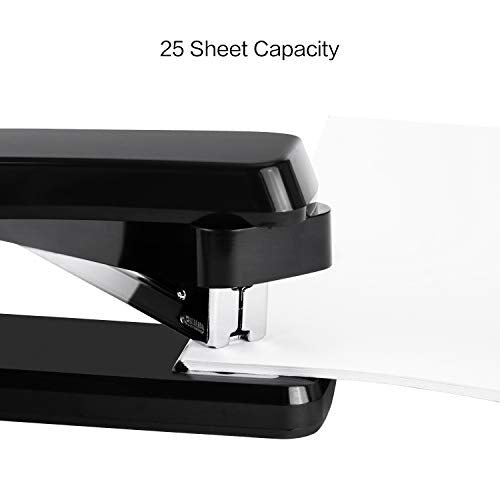 Deli Swing-Arm Swivel Stapler, 25 Sheet Capacity, 360 Degree Rotate Desktop Staplers for Booklet or Book Binding, Black