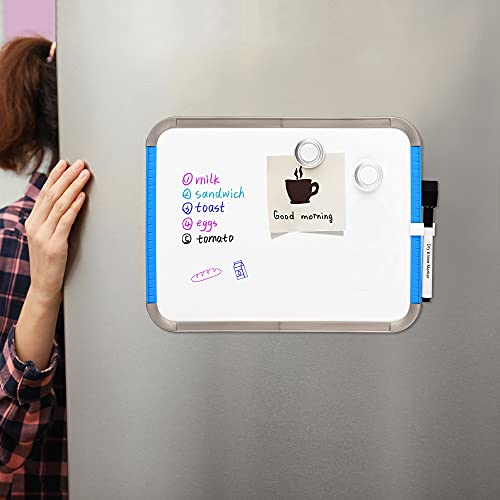 Deli Magnetic Dry Erase Board, 8.5 x 11 Inches, Small White Board with Markers & Magnets for Refrigerator, Locker, Kids, Students, Blue Frame