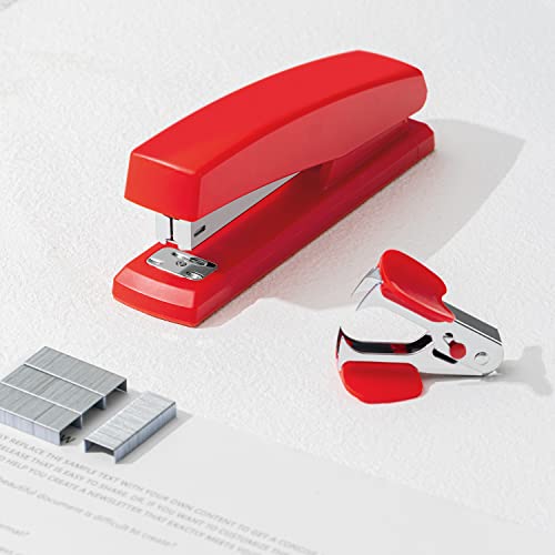 Deli Stapler, Desktop Stapler, Office Stapler, 25 Sheet Capacity, Includes 1000 Staples and Staple Remover, Red