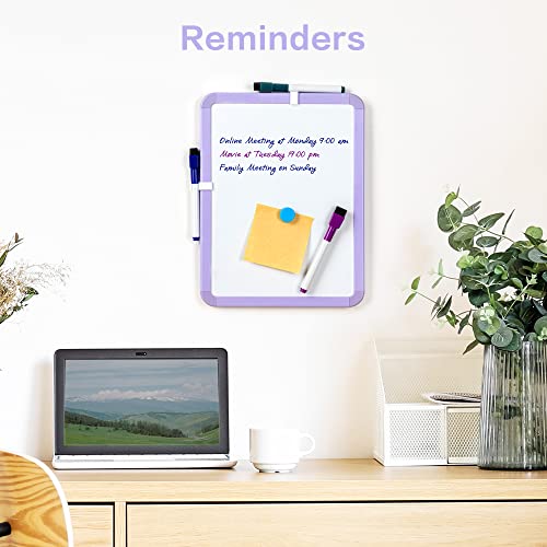 VUSIGN Small White Board Dry Erase, 8.5'' x 11'' Magnetic Dry Erase Board, Mini Whiteboard with Markers for Kids, Students, Fridge, Wall, Locker, Purple