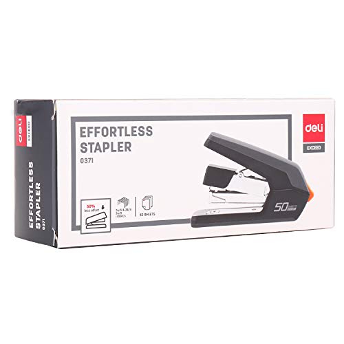 Deli Effortless Desktop Stapler, Heavy Duty Stapler, 40-50 Sheet Capacity, One Finger, No Effort, Includes Staples & Staple Remover, Black