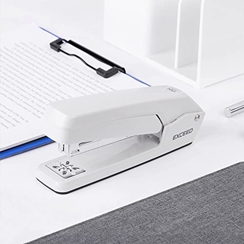 Deli Swing-Arm Swivel Stapler, 25 Sheet Capacity, 360 Degree Rotate Desktop Staplers for Booklet or Book Binding, White