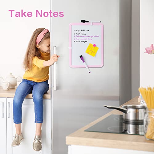 VUSIGN Small White Board Dry Erase, 8.5'' x 11'' Magnetic Dry Erase Board, Mini Whiteboard with Markers for Kids, Students, Fridge, Wall, Locker, Pink