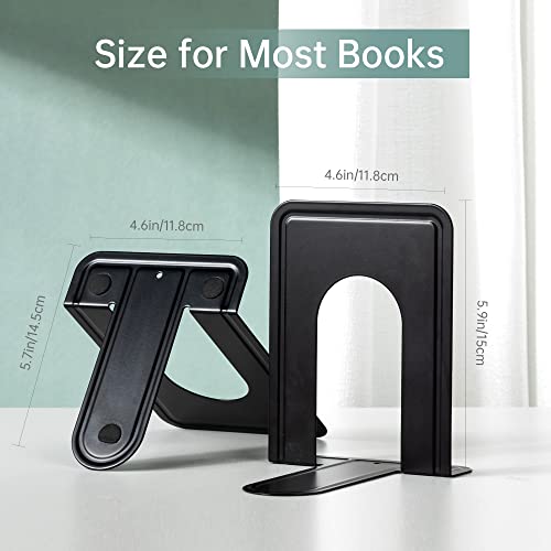 Book Ends Bookends for Shelves Heavy Duty Non-Skid Bookend Metal Book Stopper to Hold Books/Movies/CDs/Video Games Black 4.6 x 5.7 x 5.9 in 2 Pair/ 4Piece