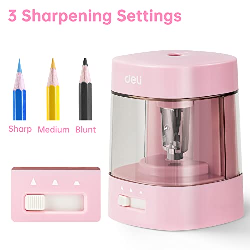 Deli Electric Pencil Sharpener, Automatic Pencil Sharpeners for No.2 Pencils Colored Pencils, USB & Battery Operated Pencil Sharpener for Kids, School, Home, Office, Classroom, Pink