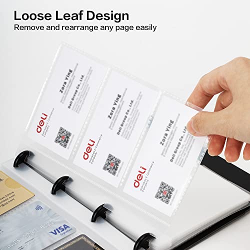 deli Business Card Book Holder, Business Card Organizer, Name Card Book Holder, Portable Office Business Card Holder, Hold 180 Cards, Black