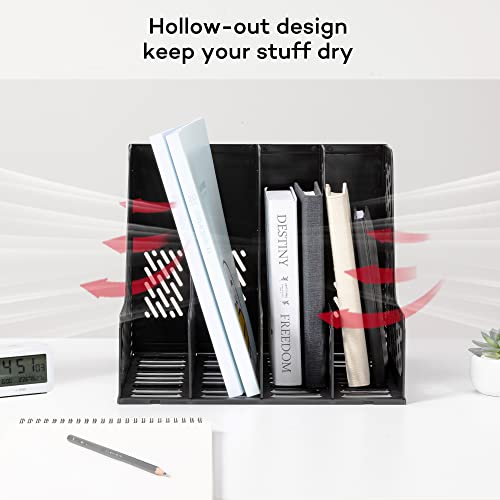 deli Magazine File Holder, Desk Organizer File Folder for Office Organization and Storage, Sturdy Plastic Binder Organizer, 4 Vertical Compartments, Black