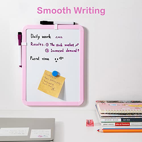 VUSIGN Small White Board Dry Erase, 8.5'' x 11'' Magnetic Dry Erase Board, Mini Whiteboard with Markers for Kids, Students, Fridge, Wall, Locker, Pink