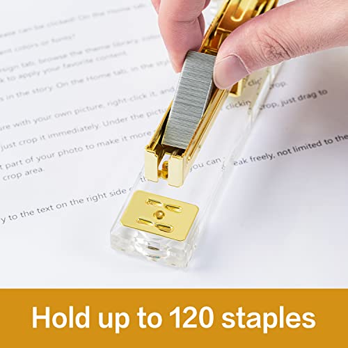 Deli Acrylic Stapler, Desktop Stapler Office Stapler, 25 Sheet Capacity, Includes 1000 Staples and Staple remover, Acrylic Gold