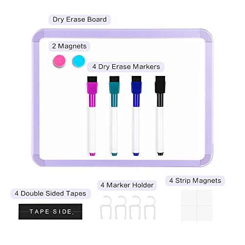 VUSIGN Small White Board Dry Erase, 8.5'' x 11'' Magnetic Dry Erase Board, Mini Whiteboard with Markers for Kids, Students, Fridge, Wall, Locker, Purple