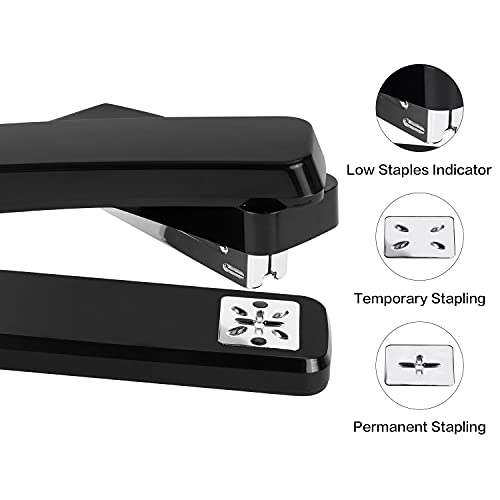 Deli Swing-Arm Swivel Stapler, 25 Sheet Capacity, 360 Degree Rotate Desktop Staplers for Booklet or Book Binding, Black