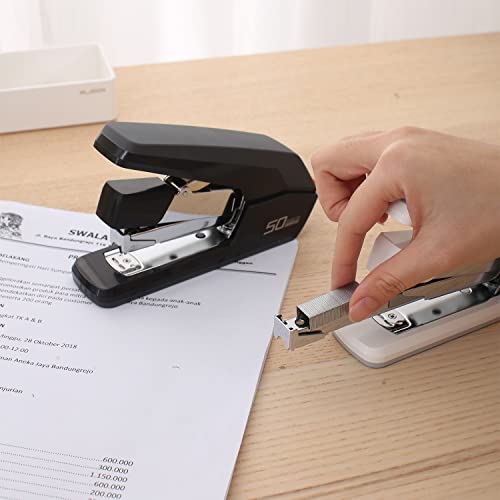 Deli Effortless Desktop Stapler, Heavy Duty Stapler, 40-50 Sheet Capacity, One Finger, No Effort, Includes Staples & Staple Remover, Black