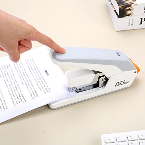 Deli Effortless Desktop Stapler, Heavy Duty Stapler, 60-70 Sheet Capacity, One Finger, No Effort, Includes Staples & Staple Remover, White