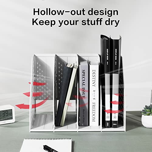 Deli Collapsible Magazine File Holder, Desk Organizer Document Folder for Office Organization and Storage, 4 Vertical Compartments, Gray