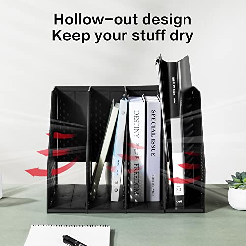 Deli Collapsible Magazine File Holder, Desk Organizer Document Folder for Office Organization and Storage, 4 Vertical Compartments, Dark Grey