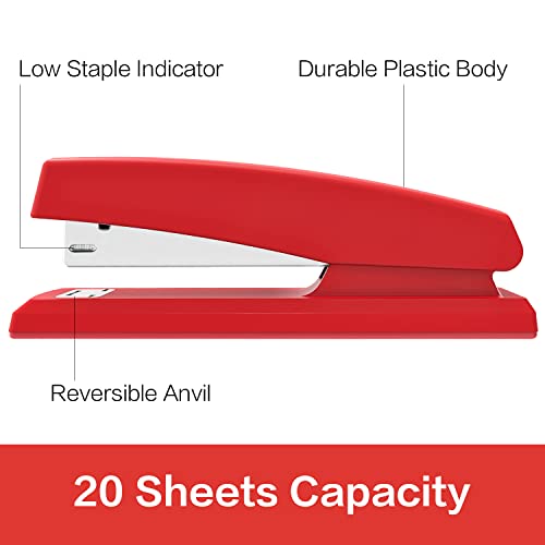 Deli Stapler, Desktop Stapler, Office Stapler, 25 Sheet Capacity, Includes 1000 Staples and Staple Remover, Red