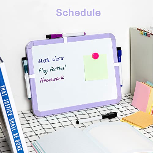 VUSIGN Small White Board Dry Erase, 8.5'' x 11'' Magnetic Dry Erase Board, Mini Whiteboard with Markers for Kids, Students, Fridge, Wall, Locker, Purple