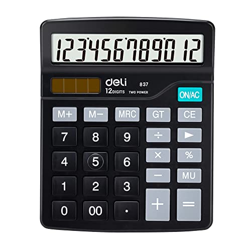 Calculator, Deli Standard Function Desktop Calculators with 12 Digit Large  LCD Display and Sensitive Button, Solar Battery Dual Power Office