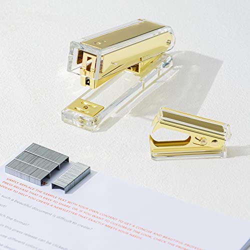 Deli Acrylic Stapler, Desktop Stapler Office Stapler, 25 Sheet Capacity, Includes 1000 Staples and Staple remover, Acrylic Gold