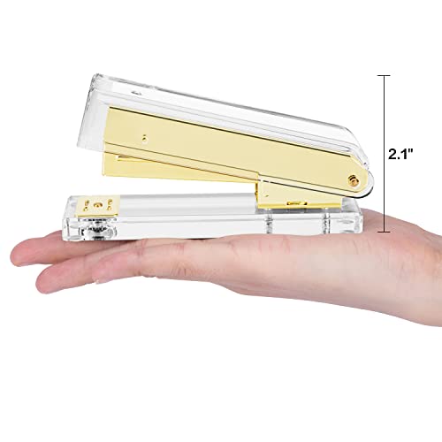 Deli Acrylic Stapler, Desktop Stapler Office Stapler, 25 Sheet Capacity, Includes 1000 Staples and Staple remover, Acrylic Gold