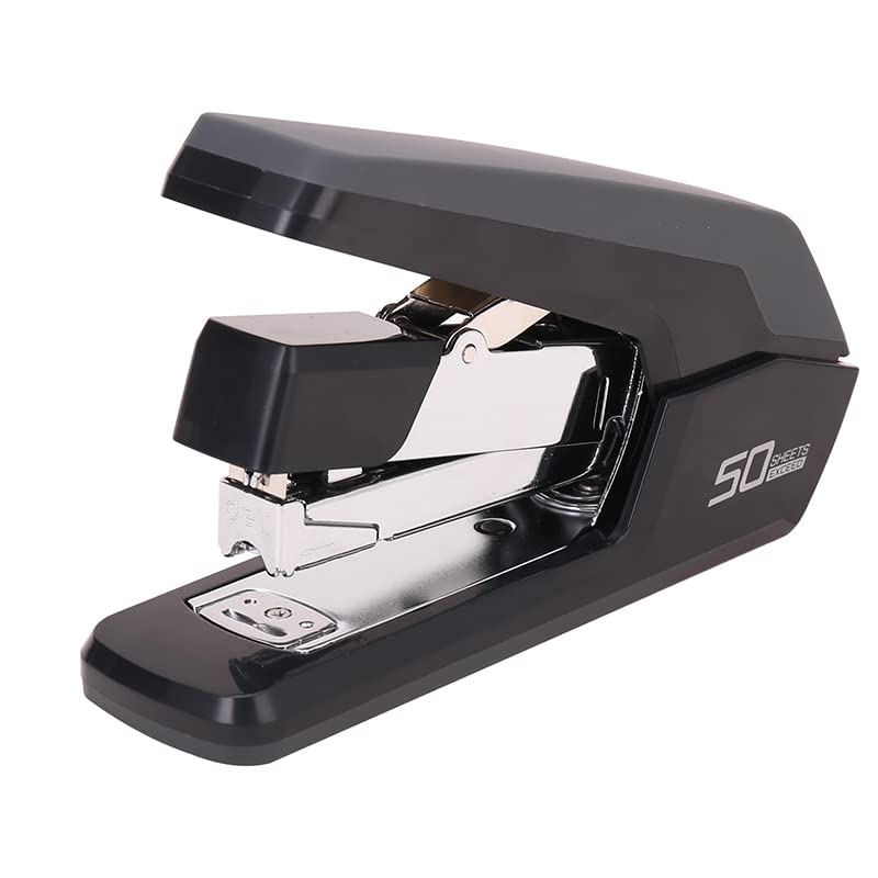 Deli Effortless Desktop Stapler, Heavy Duty Stapler, 40-50 Sheet Capacity, One Finger, No Effort, Includes Staples & Staple Remover, Black