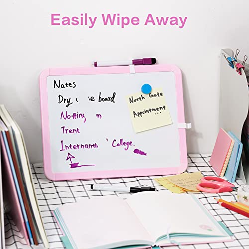 VUSIGN Small White Board Dry Erase, 8.5'' x 11'' Magnetic Dry Erase Board, Mini Whiteboard with Markers for Kids, Students, Fridge, Wall, Locker, Pink