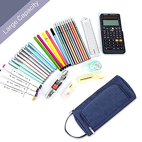 deli Big Capacity Pencil Case Large Storage Pouch Marker Pen Case Stationery Bag for 15~20 Adults, Blue