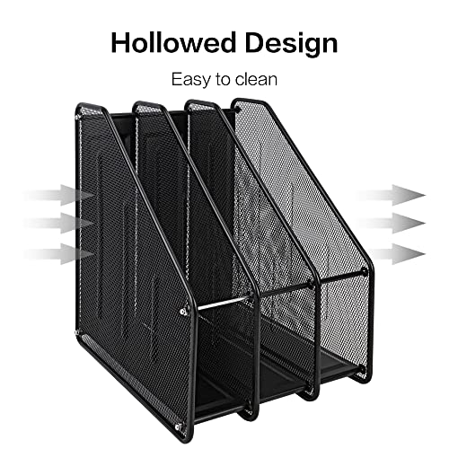 deli Mesh Magazine File Holder, Desk Organizer File Folder Document Rack for Office Organization and Storage, 3 Vertical Compartments, Black