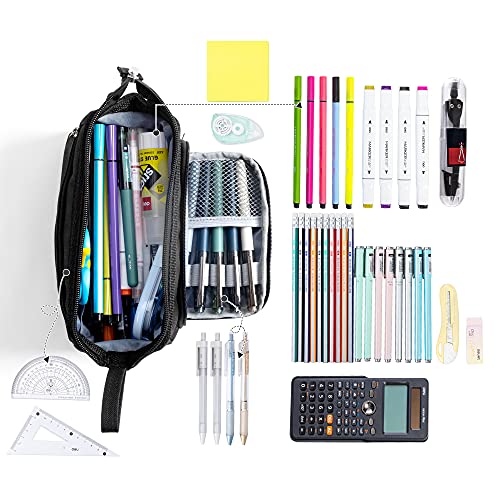 deli Big Capacity Pencil Case Pouch Bag Pen Boxes, Large Storage Pouch Marker Pen Case Stationery Bag for 15-20 years old, Black