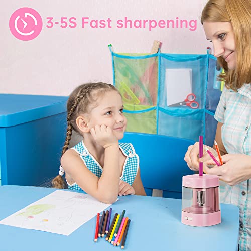 Deli Electric Pencil Sharpener, Automatic Pencil Sharpeners for No.2 Pencils Colored Pencils, USB & Battery Operated Pencil Sharpener for Kids, School, Home, Office, Classroom, Pink