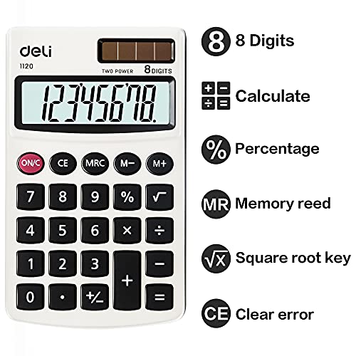 Calculator, Deli Standard Function Basic Calculators, Solar Battery Dual Power Office Calculator with Cover, Metal Panel, 2 Pack