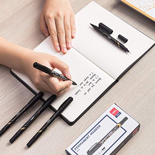 deli Twin Tip Permanent Markers, Fine Point and Ultra Fine Point for Signature and Marking, Black, 12 Count