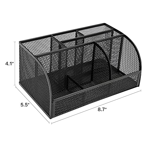 deli Mesh Desk Organizer Office Desktop Organizer with Pen Holder, Metal Stationary Organizer Desk Caddy, 7 Compartments, Black