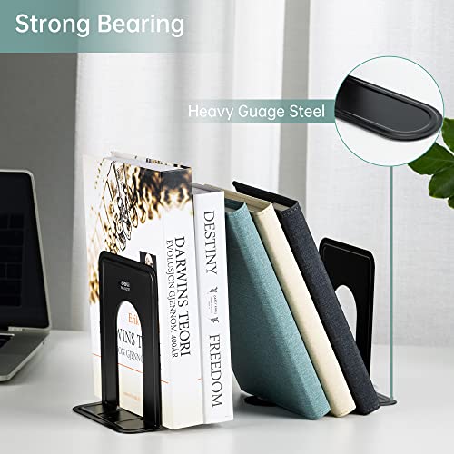 Book Ends Bookends for Shelves Heavy Duty Non-Skid Bookend Metal Book Stopper to Hold Books/Movies/CDs/Video Games Black 4.6 x 5.7 x 5.9 in 2 Pair/ 4Piece