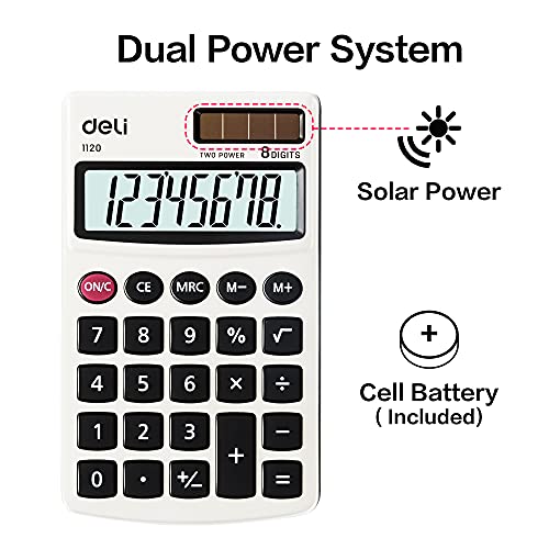 Calculator, Deli Standard Function Basic Calculators, Solar Battery Dual Power Office Calculator with Cover, Metal Panel, 2 Pack