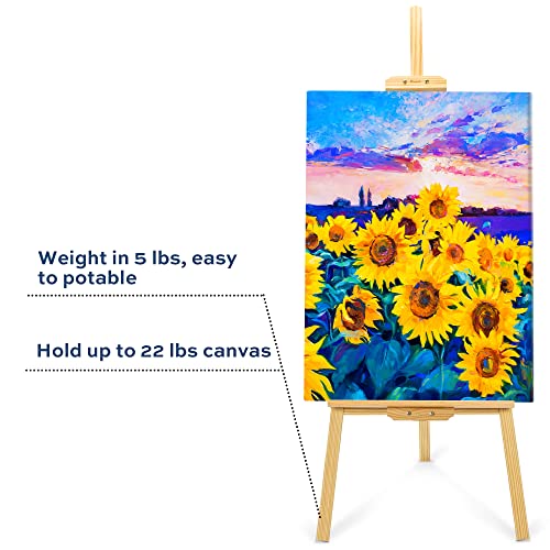 finenolo Wooden Painting Easel, Adjustable Easel for Canvas Wedding Signs, Holds Up to 48 inch, Art Easel for Adults Beginners Students Artist, Yellow