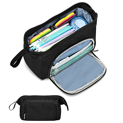 deli Big Capacity Pencil Case Pouch Bag Pen Boxes, Large Storage Pouch Marker Pen Case Stationery Bag for 15-20 years old, Black