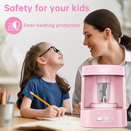 Deli Electric Pencil Sharpener, Automatic Pencil Sharpeners for No.2 Pencils Colored Pencils, USB & Battery Operated Pencil Sharpener for Kids, School, Home, Office, Classroom, Pink