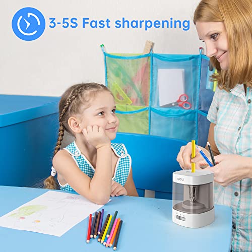 Deli Electric Pencil Sharpener, Automatic Pencil Sharpeners for No.2 Pencils Colored Pencils, USB & Battery Operated Pencil Sharpener for Kids, School, Home, Office, Classroom, White
