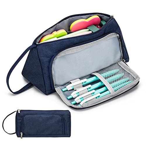 deli Big Capacity Pencil Case Large Storage Pouch Marker Pen Case Stationery Bag for 15~20 Adults, Blue